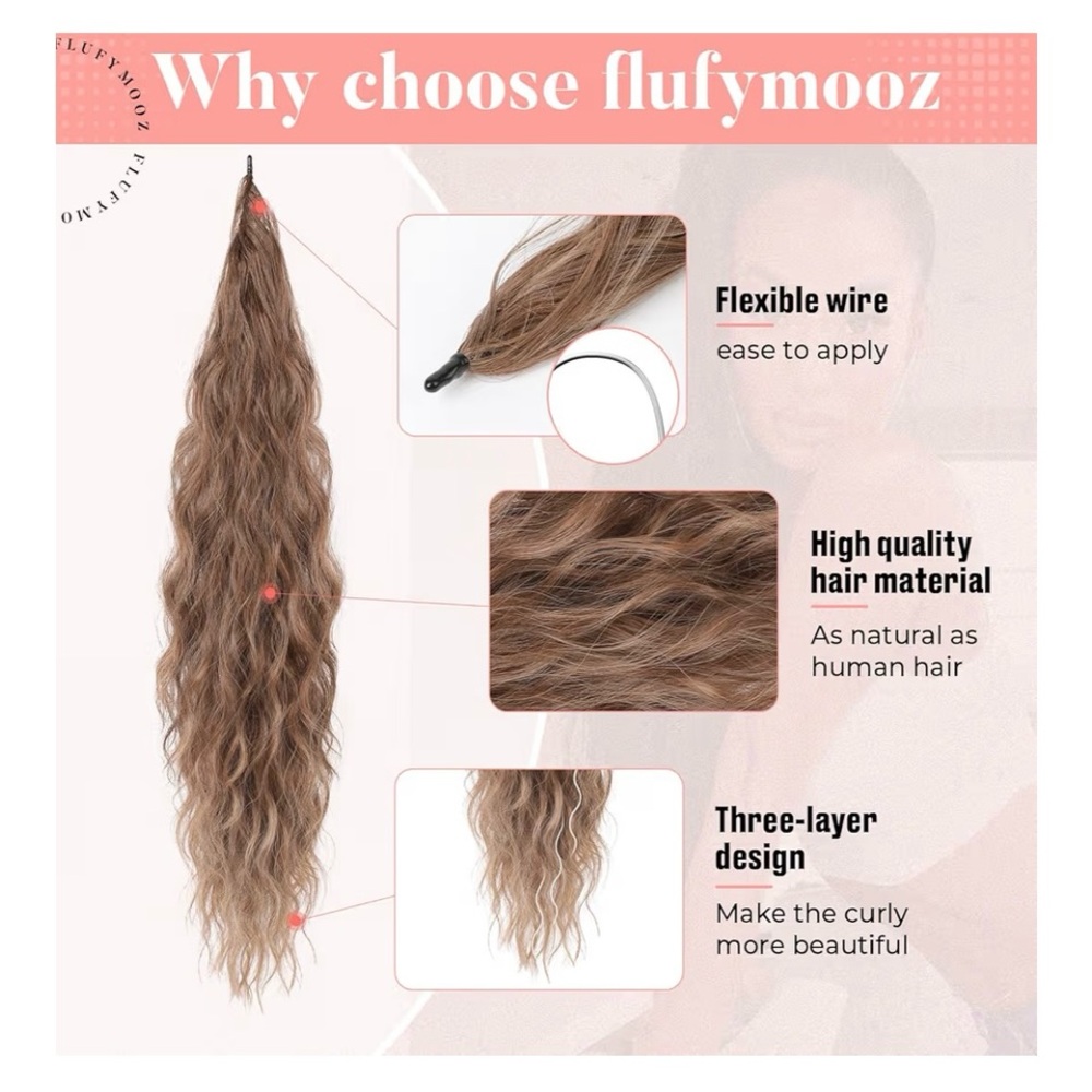 Wrap-Around Ponytail Extension | Long Wavy | Highlights 26” | Medium Brown | New - Picture 3 of 8